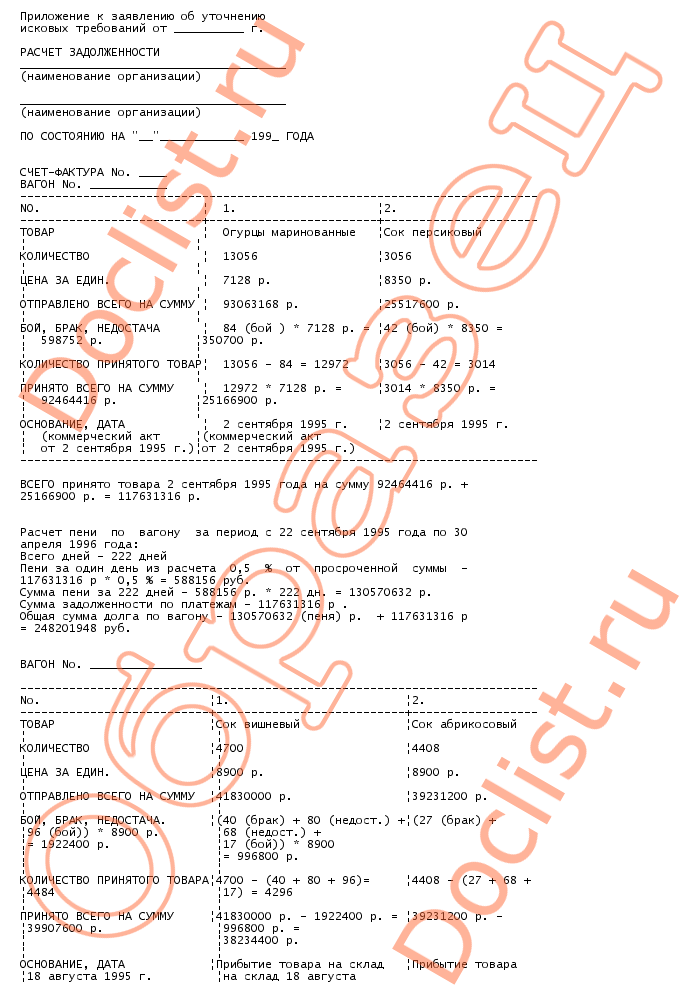 Образец расчета к исковому заявлению образец