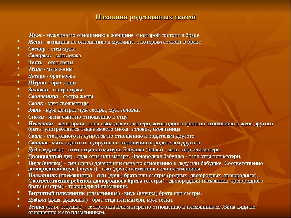 Как называются жены родных. Родственнвенные связи. Слова называющие родственные отношения. Родственные связи названия. Сын племянницы мужа кем мне приходится.