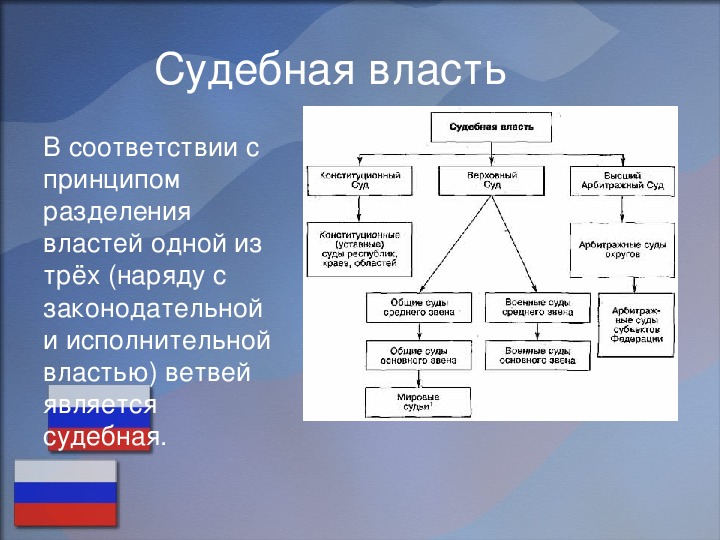 Вертикальная система власти. Принцип разделения судебной власти.