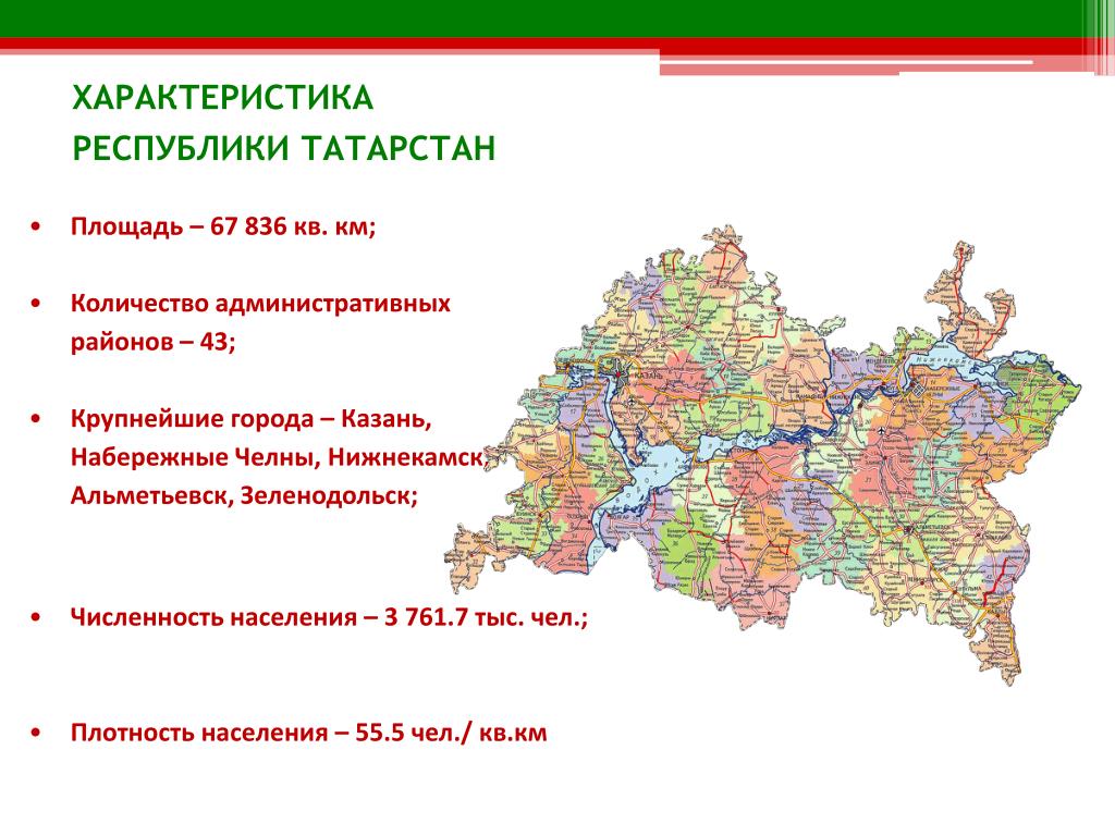 Какой регион у татарстана. Характеристика Республики Татарстан. Площадь Татарстана в кв.км и численность населения. Карта плотности населения Республики Татарстан. Площадь территории Татарстана составляет.