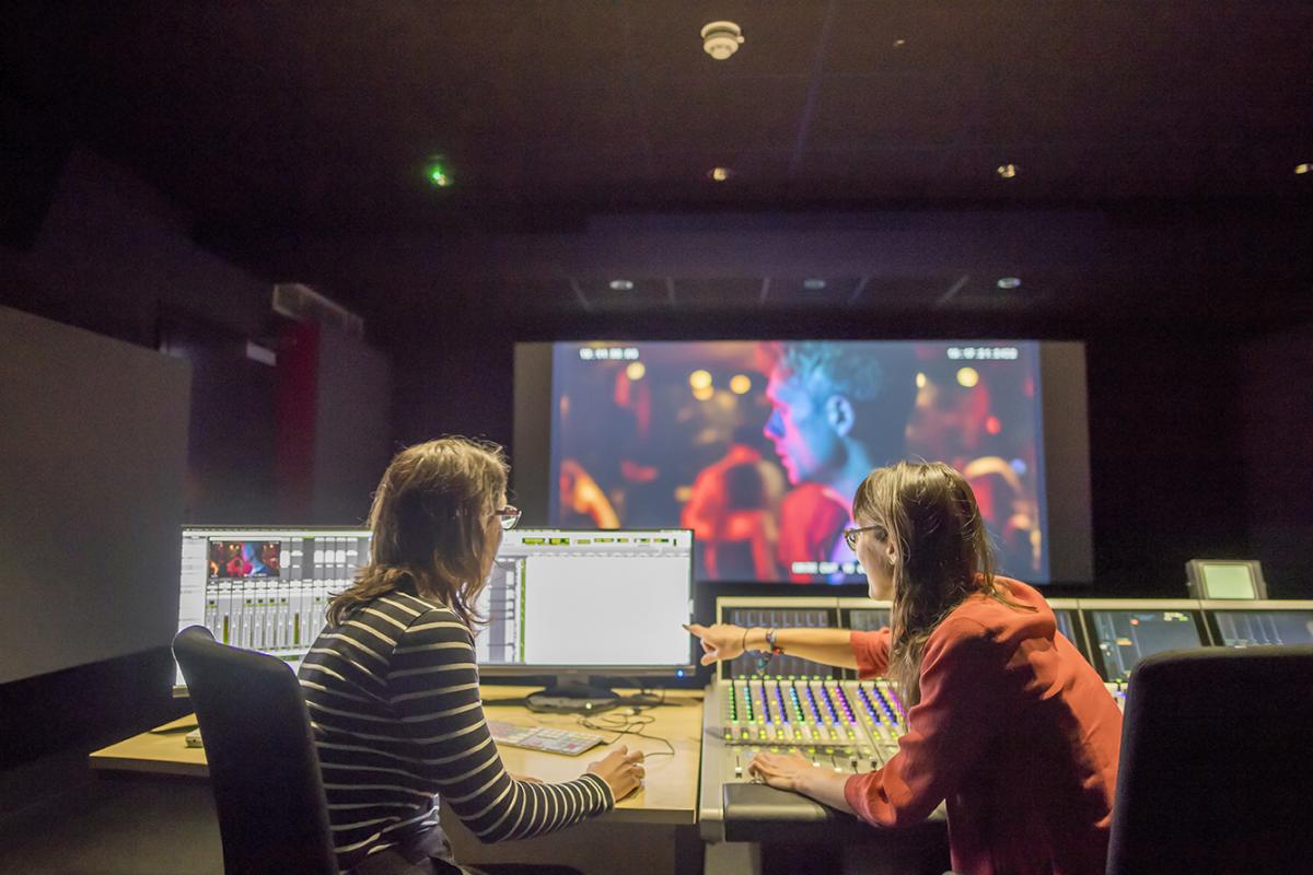Pic of student in dubbing theatre