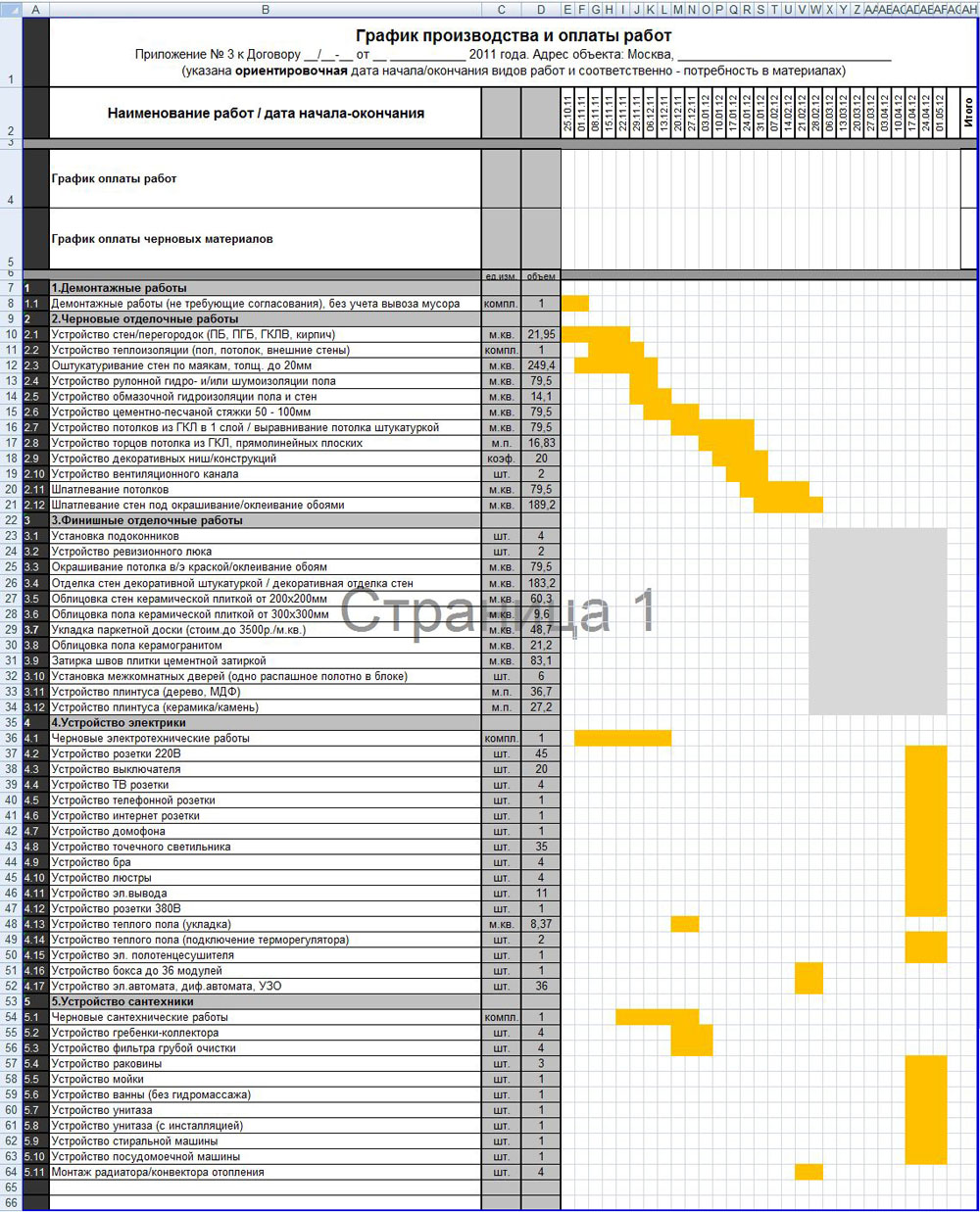График отделочных работ образец