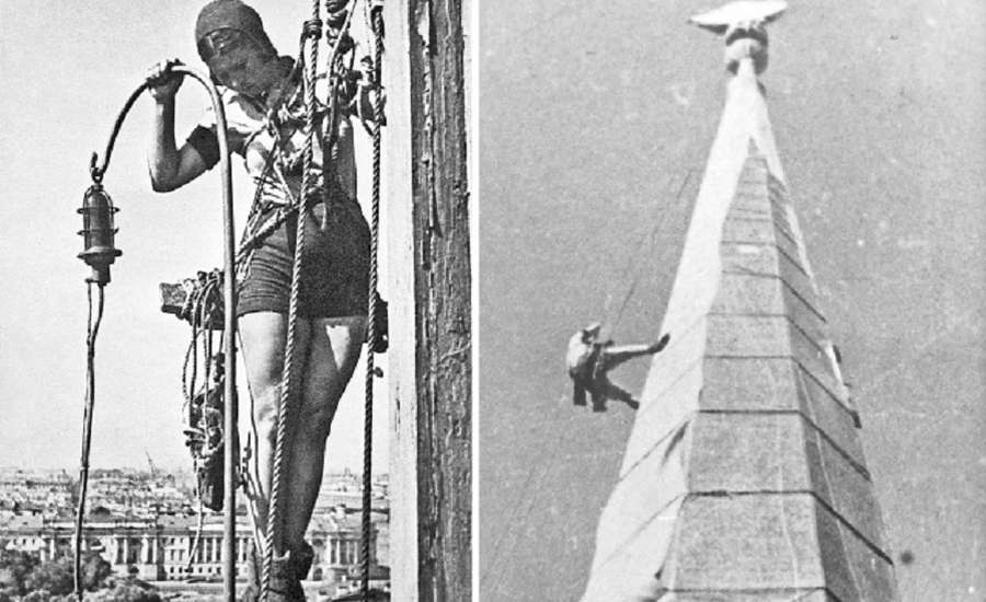 Camouflaging the Admiralty spire during WWII
