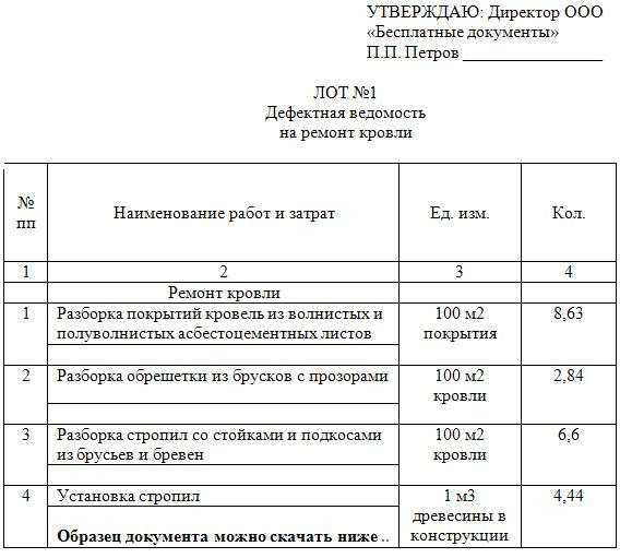 Дефектная ведомость на ремонт системы отопления образец