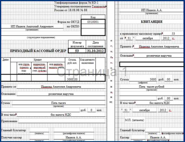 Как заполнять расходный кассовый ордер образец заполнения