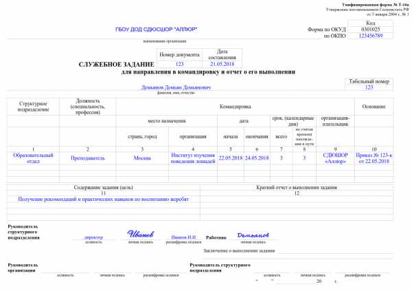 План задание на командировку образец