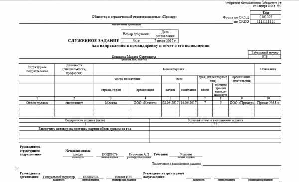 Задание на командировку образец