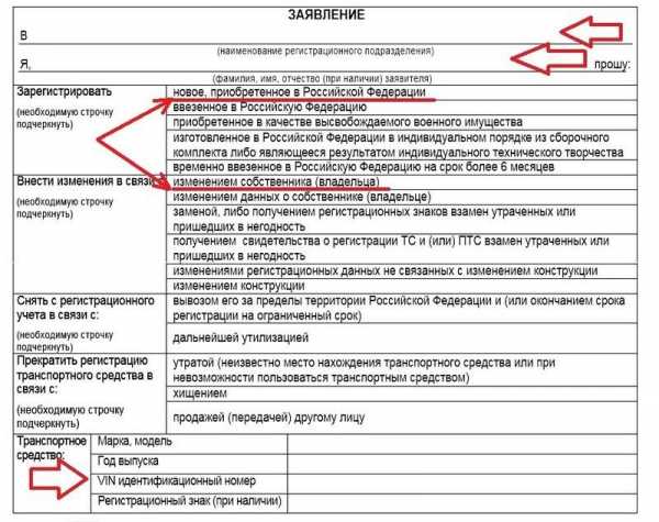 Заявление в госавтоинспекцию на регистрацию транспортного средства образец