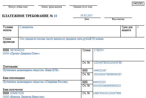 Платежное требование образец заполнения ворд